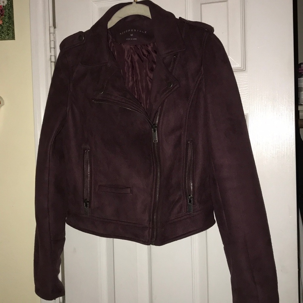 Burgundy Moto suede jacket Aeropostale